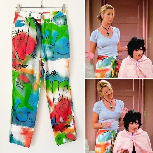 Super Rare Vintage 90s Moschino Graffiti Print Jeans Alt. ASO Phoebe in Friends - Picture 3 of 14